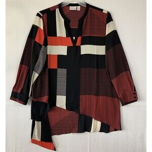 Chicos Tunic Women 3 Petite Color Block Asymmetrical Layered Blouse Lagenlook XL